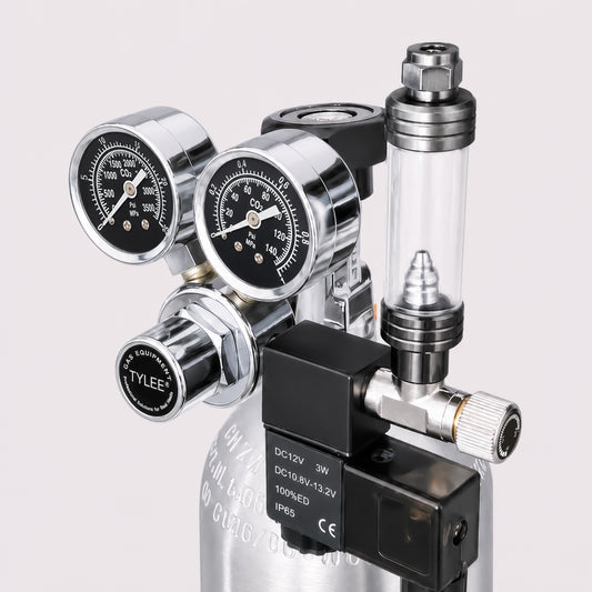 CO2 Regulator with Solenoid Valve and Bubble Counter, Brass