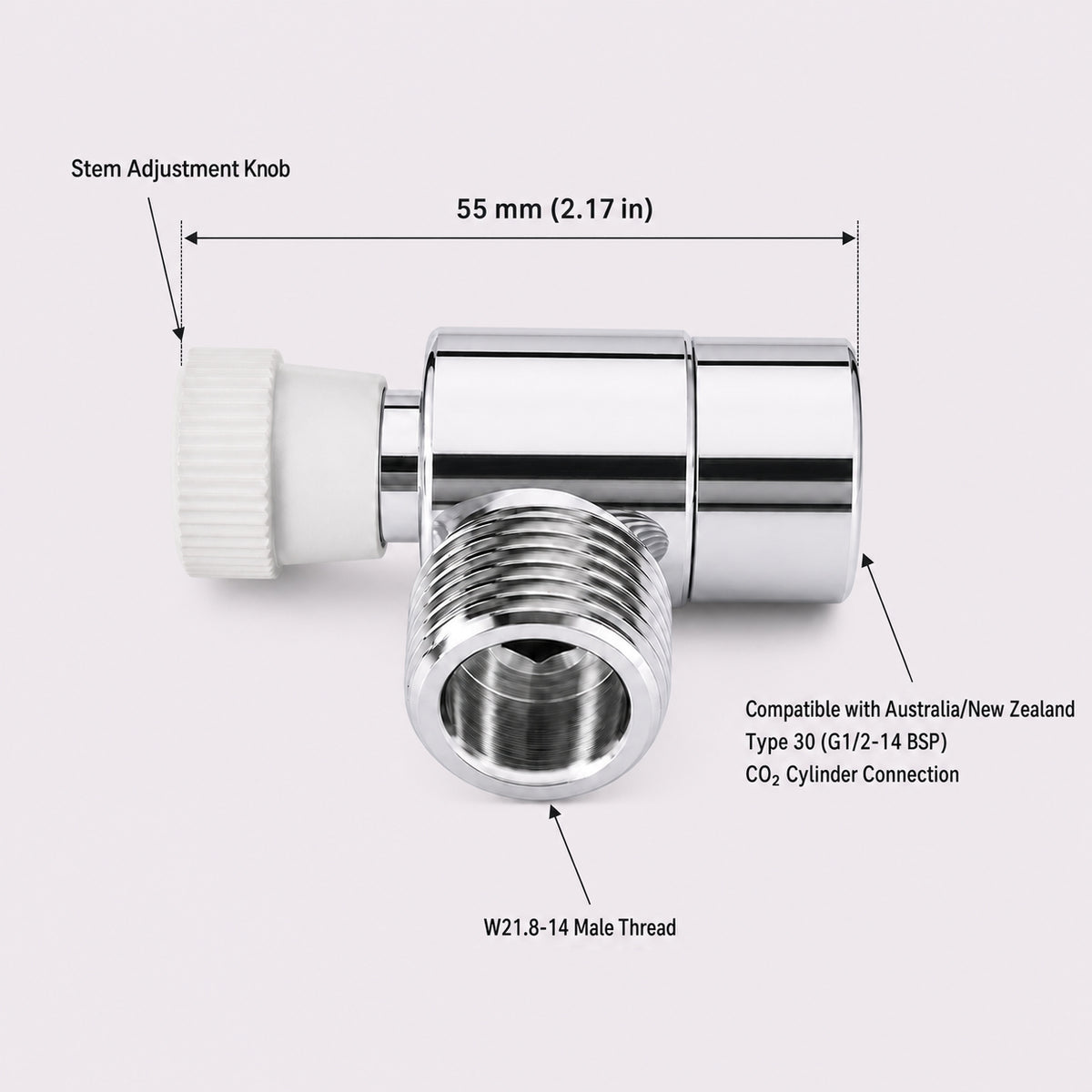 CO₂ Cylinder Adapter – CGA320 Female to W21.8 Male Connection