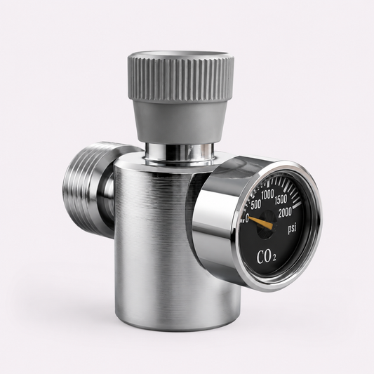 Soda CO₂ Cylinder Adapter to W21.8 with On/Off Valve & Pressure Gauge