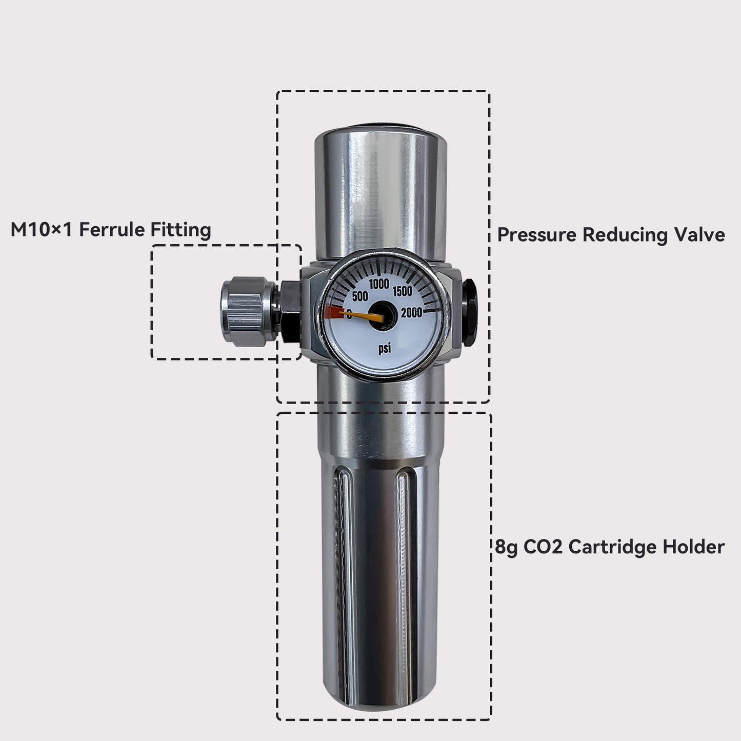 11Bar Push-Button CO2 Regulator, 8g Cartridge, M10×1 Thread