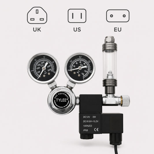 CO2 Regulator with Solenoid Valve and Bubble Counter, Brass