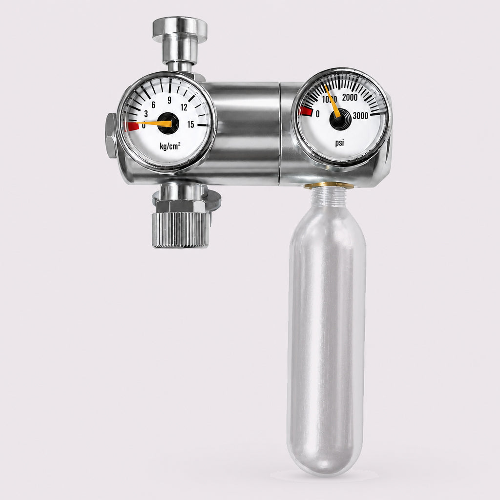 Dual-Stage CO₂ & N₂ Regulator | 3000 PSI Dual Gauge Push Button Valve