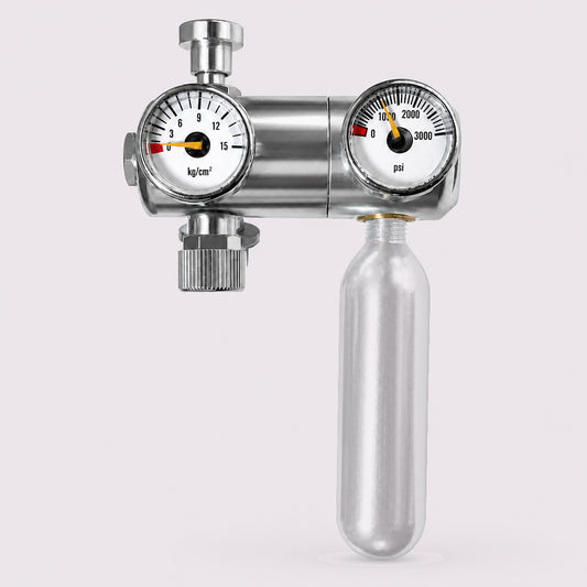 Dual-Stage CO₂ & N₂ Regulator | 3000 PSI Dual Gauge Push Button Valve
