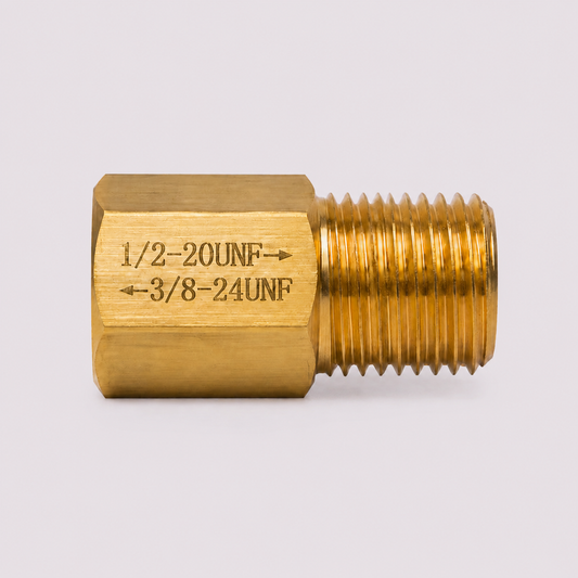 Brass Adapter 1/2-20 UNF Male to  3/8-24 UNF Female Thread