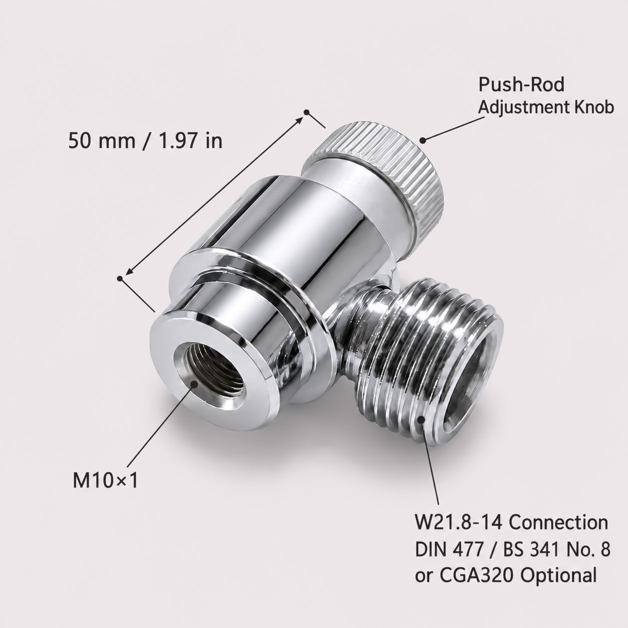 M10x1 to W21.8 / CGA320 CO2 Adapter for Disposable Cylinders