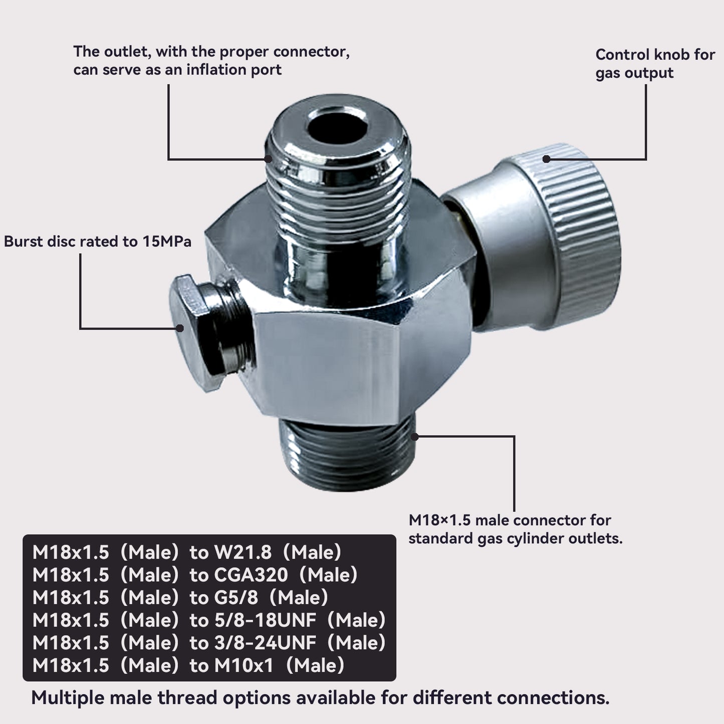 M18x1.5 Gas Cylinder On/Off Valve