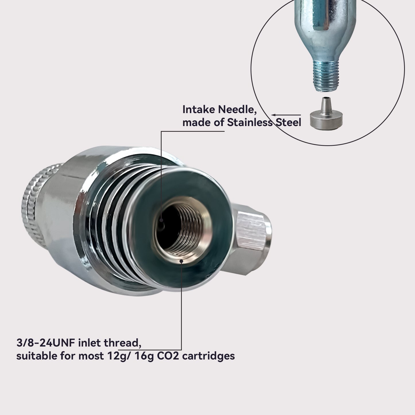 Mini Flow Control Valve for 16g CO2 Cartridge 3/8-24UNF