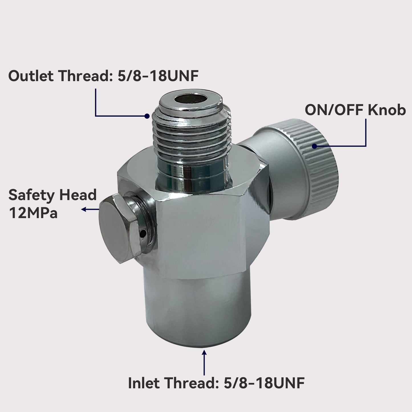 95g CO₂ Cylinder Adapter – 5/8-18 UNF Female to Male with On/Off Control Knob