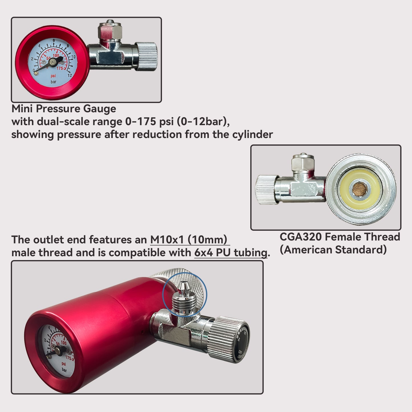 CO2 Regulator for CGA320 Gas Cylinder (US Standard)