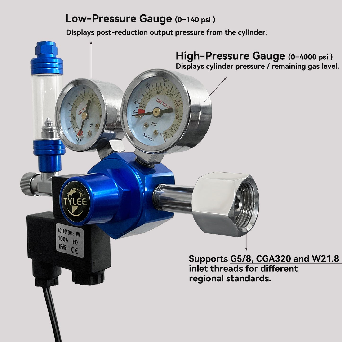 Dual CO2 Regulator with Bubble Counter and Solenoid Valve