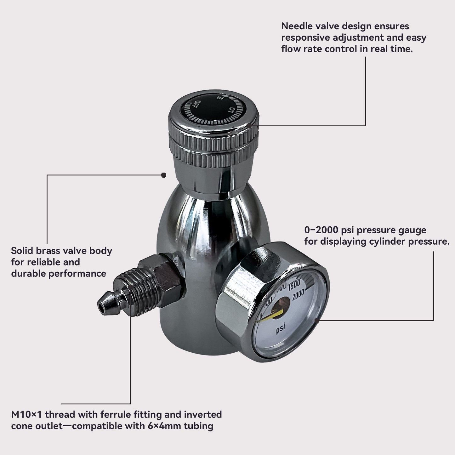 Mini CO2 Flow Control Valve, 5/8-18UNF, for Paintball CO2 Tank
