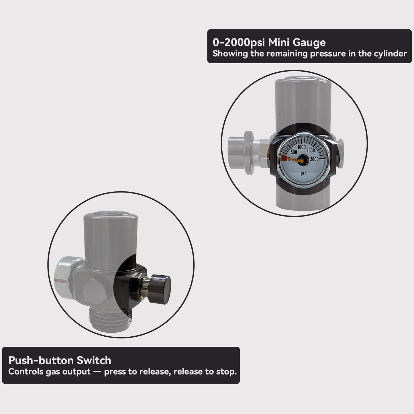 Push-Button CO2 Regulator 11Bar, 8g Cartridge, 8mm Female Quick Connector