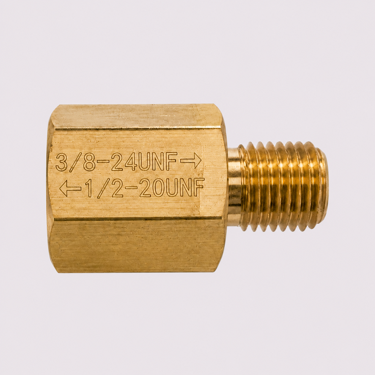Brass Thread Adapter 3/8-24 UNF Male to 1/2-20 UNF Female
