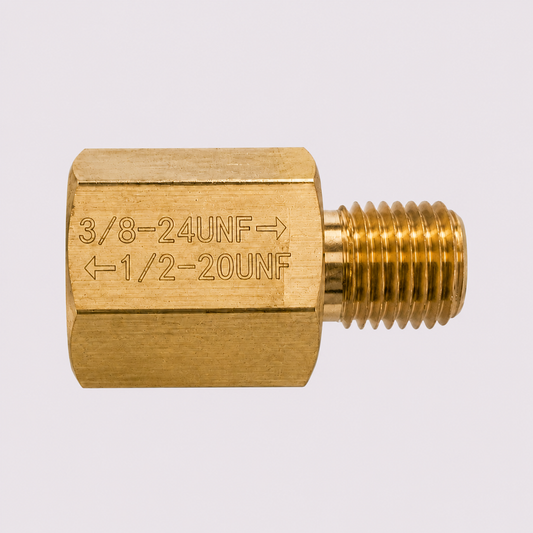 Brass Thread Adapter 3/8-24 UNF Male to 1/2-20 UNF Female