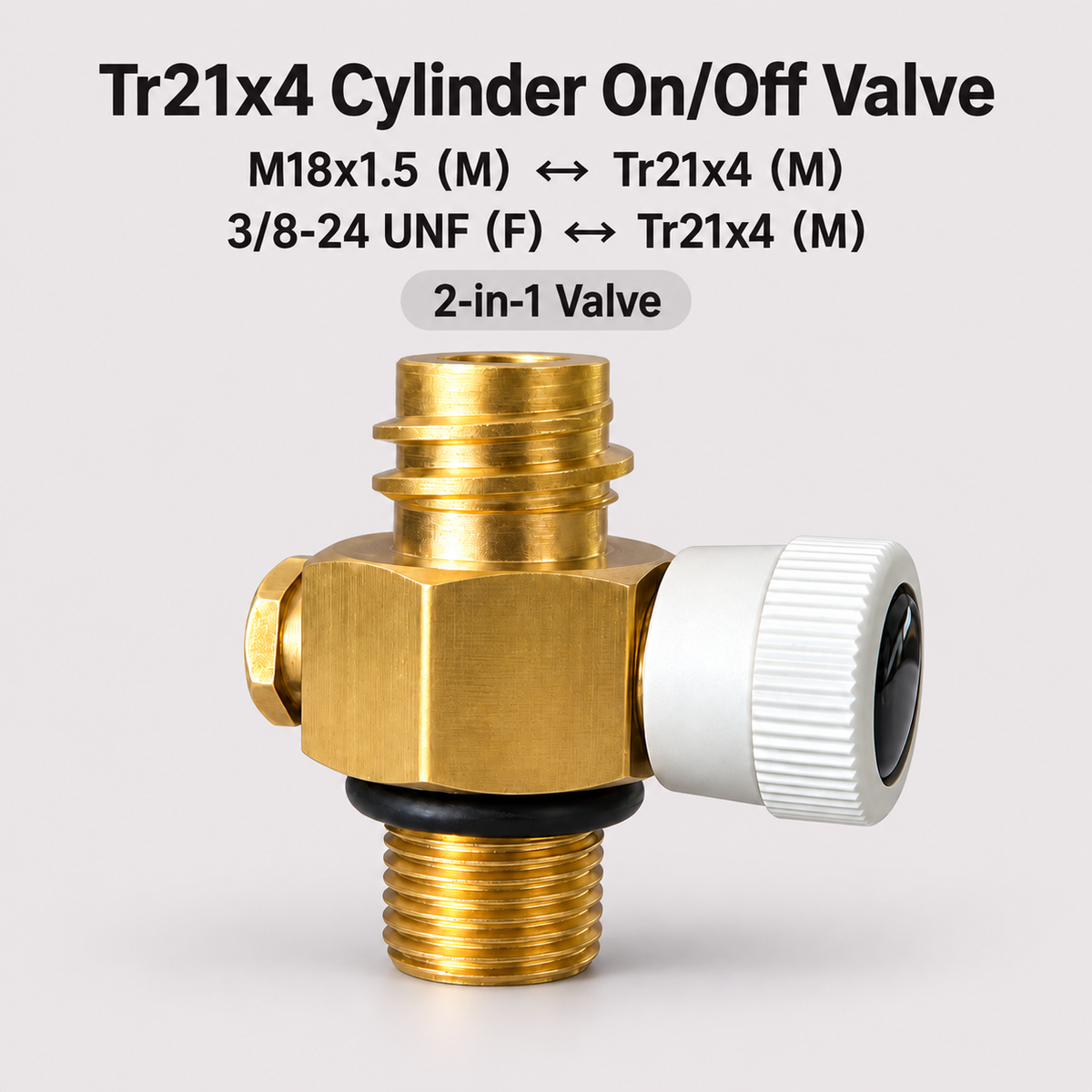 Manual CO₂ Valve Adapter M18×1.5 to TR21×4 with 3/8-24 UNF Cartridge Connector