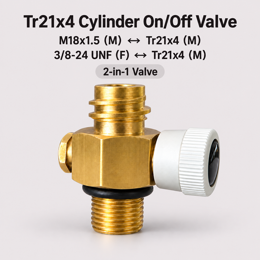 Manual CO₂ Valve Adapter M18×1.5 to TR21×4 with 3/8-24 UNF Cartridge Connector