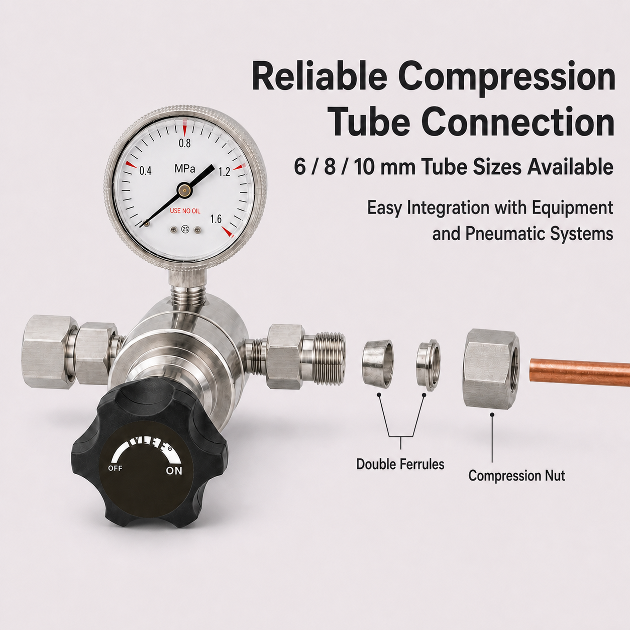 1.6 MPa Stainless Steel Pressure Regulator with Compression Fittings