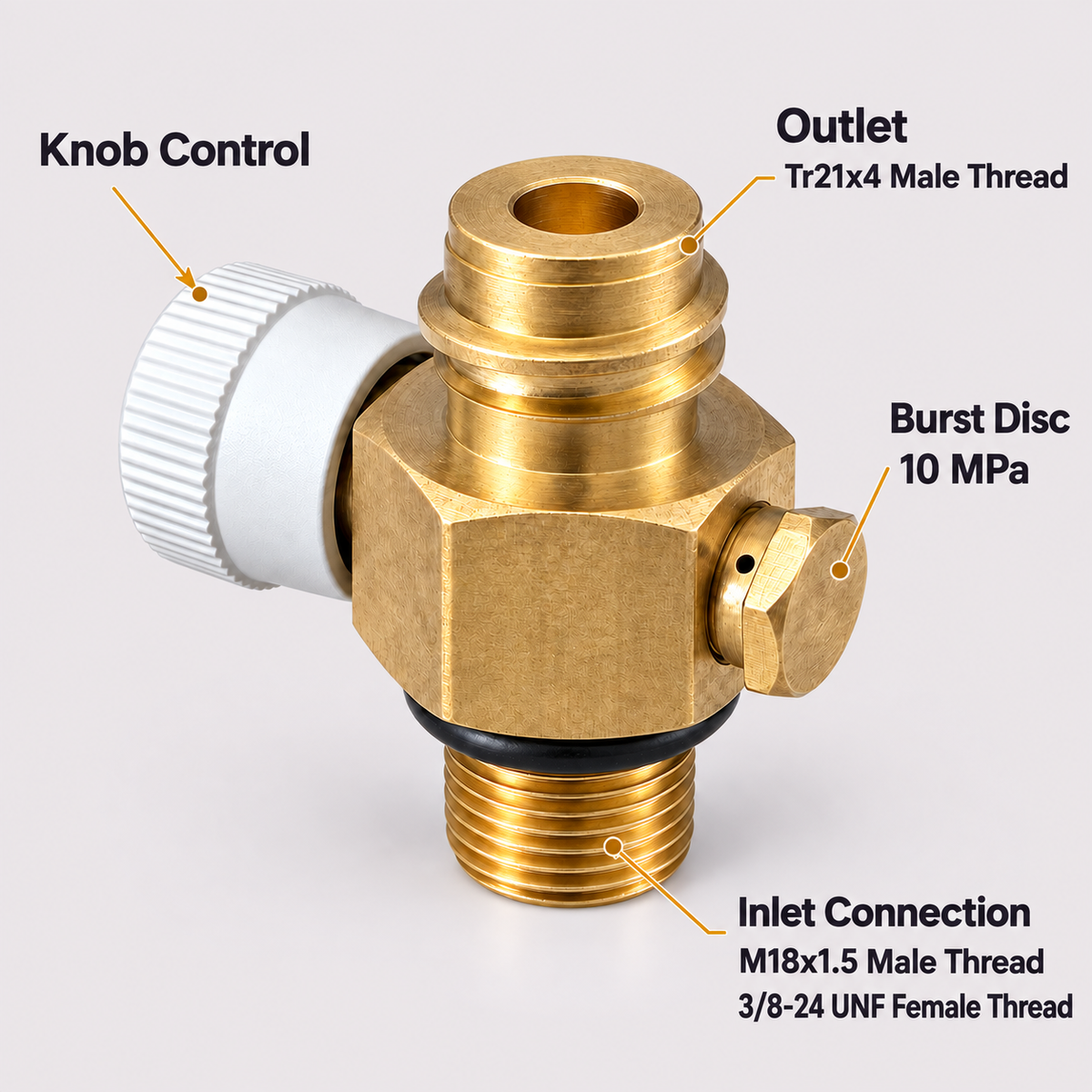Manual CO₂ Valve Adapter M18×1.5 to TR21×4 with 3/8-24 UNF Cartridge Connector