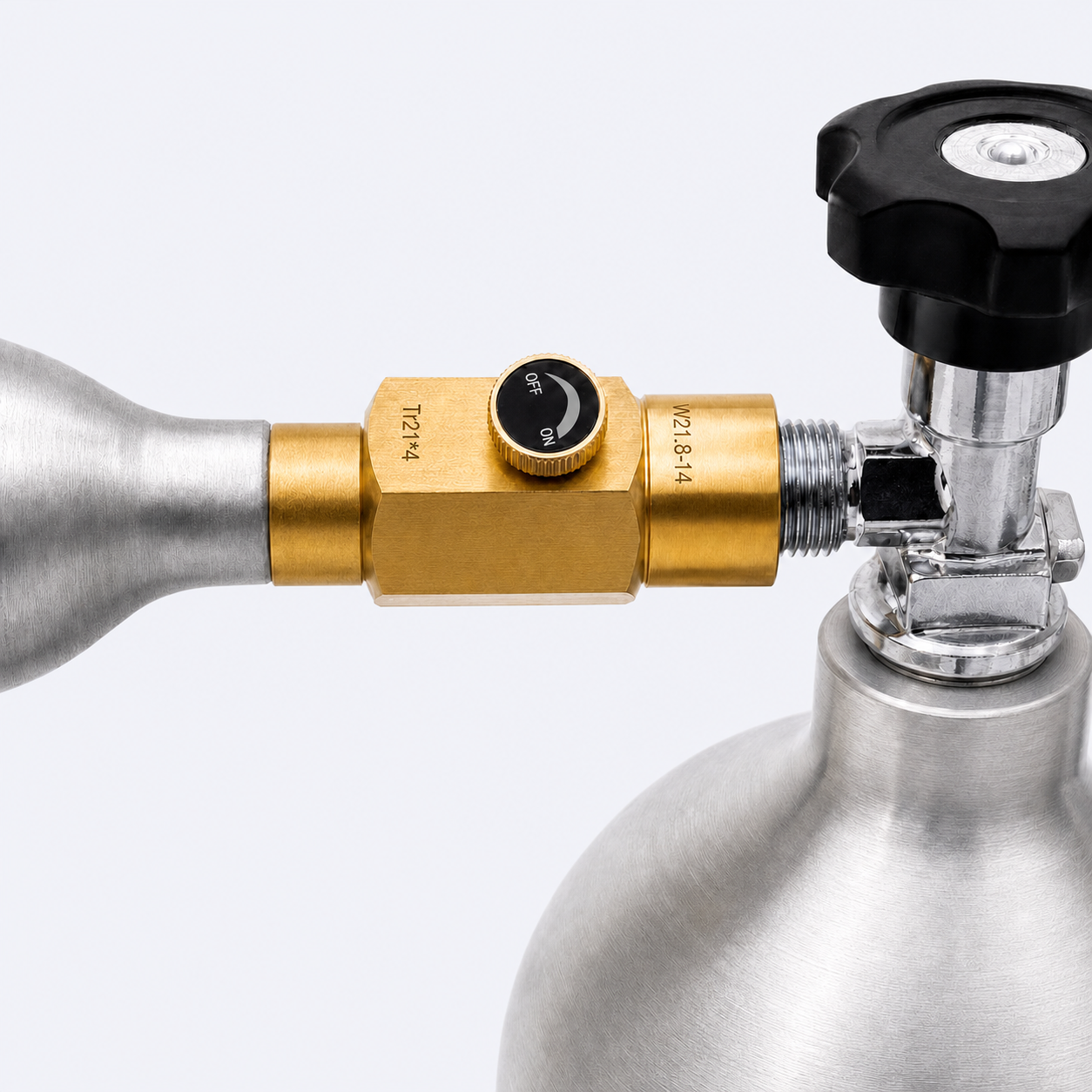 Brass CO₂ Refill Valve W21.8-14 to TR21×4 for SodaStream Cylinder Charging